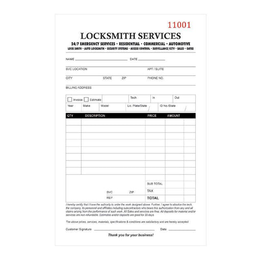 Locksmith Receipt Book CLK SUPPLIES, LLC