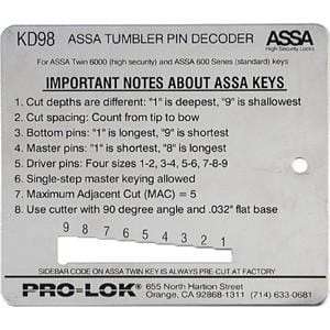 KD98 Key Decoder For ASSA Locksmith Tools Pro-Lok