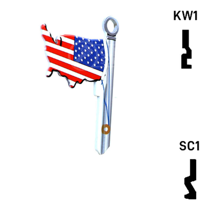 Krafty Keys: American Flag - Choose Keyway (SC1,KW1,10,WR5) Residential-Commercial Key Hudson-ESP-HPC