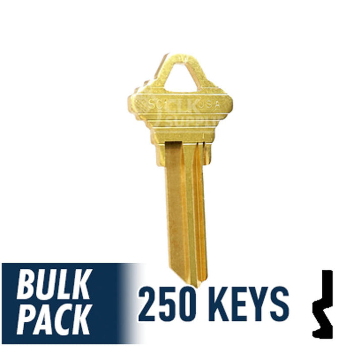 Kw1 Key SC1 Brass Key Blanks - Ilco 250-Pack Bulk Keys For Standard 5-Pin Locks Blank Key