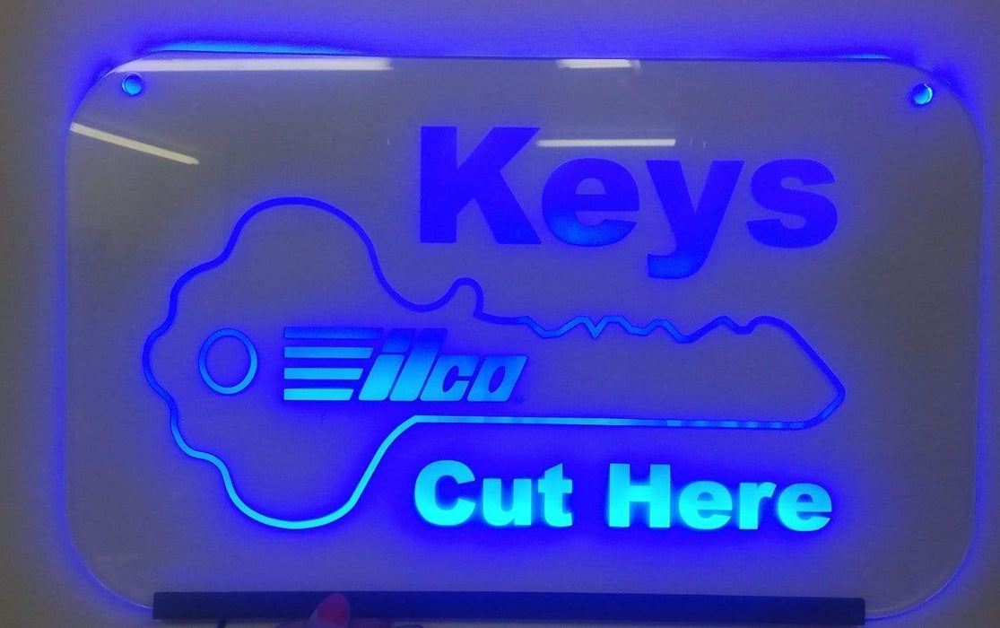Glowing LED "Keys Cut Here" Sign Displays and signage Ilco